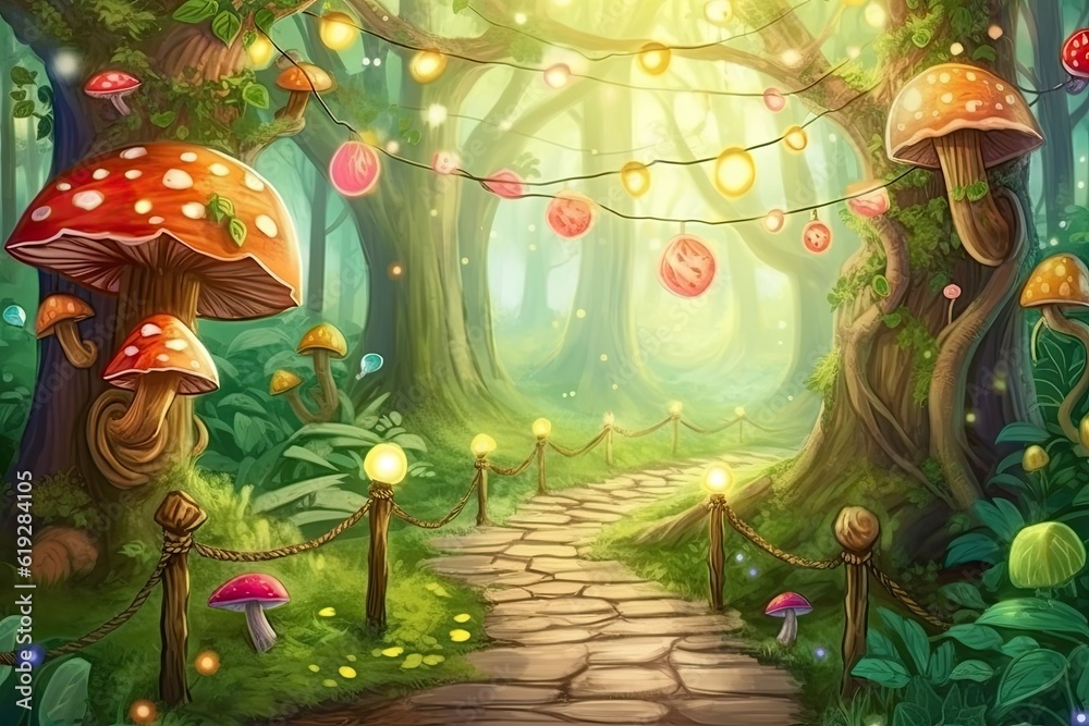 Sticker serene forest path painting with vibrant colors and lush greenery. Generative AI