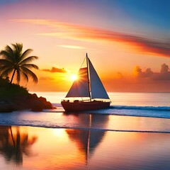 Obraz na płótnie Canvas sailing boat at sunset Generated Ai