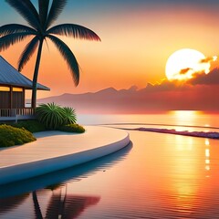 sunset on the beach Generated Ai