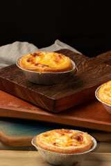 Traditional Portuguese custard tarts known as pastel de nata. Selective focus.