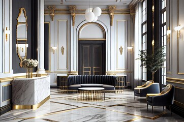 Beautiful Extravagant Hotel Lobby Backdrop Generative AI