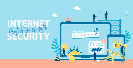 Cyber crime ( Internet security ) vector banner illustration