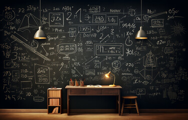 room with blackboard and books - obrazy, fototapety, plakaty