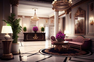 Stunning Luxurious Hotel Lobby Backdrop Generative AI
