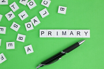 alphabetical letters with primary words. the concept of learning or grammar of Englis