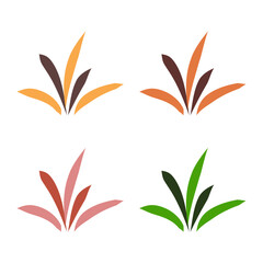 Set grass leaves icon flat vector design