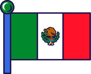 Mexico country nation flag on flagpole vector