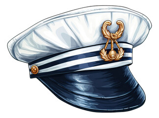 Navy capitan hat watercolor illustration isolated.
