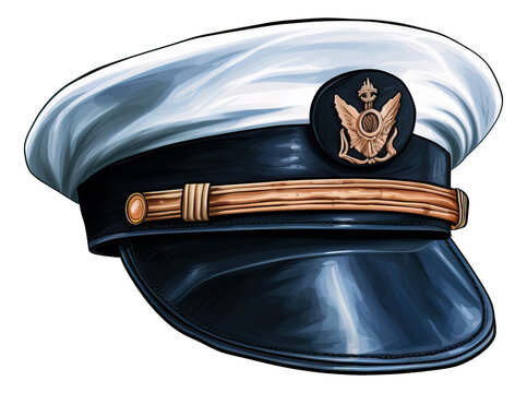Navy capitan hat watercolor illustration isolated.