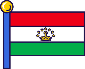 Tajikistan republic nation flag on flagpole vector