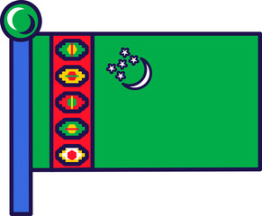 Turkmenistan national flag on flagpole vector