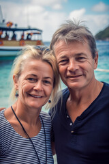 Portrait of a happy mature couple enjoying their summer vacation and retirement.