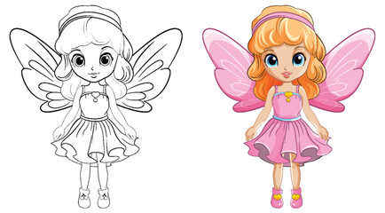 Doodle fairy outline cartoon