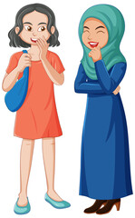 Muslim Girl Talking with Friend Vector