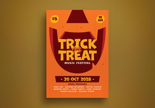 Orange Flat Design Trick Or Treat Music Festival Flyer Layout