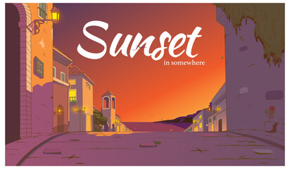 Sunset in somewhere illustration, can be used as wallpaper. card, backdrop, etc.
