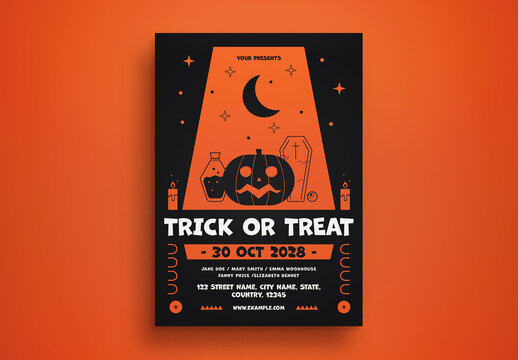 Black Flat Design Trick Or Treat Flyer Layout