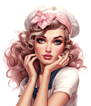 Sailor girl pin up style. Hand drawn character illustration isolated.