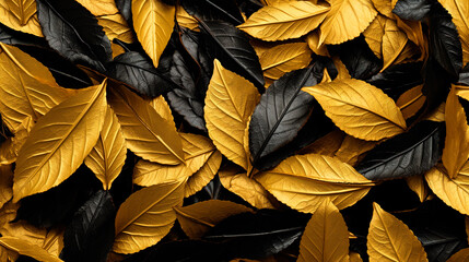 Naklejka na ściany i meble autumn leaves background. Black and gold color