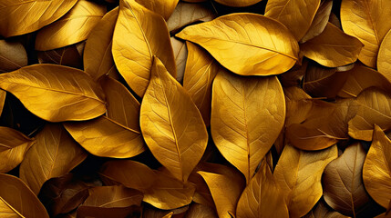 Golden leaves background top view