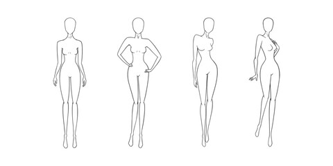 Women body fashion sketch. Female fashion poses as models. Vector illustration isolated in white background