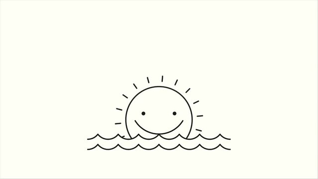 animation of cute sunrise and sunset line art video template design, sun video 4k template