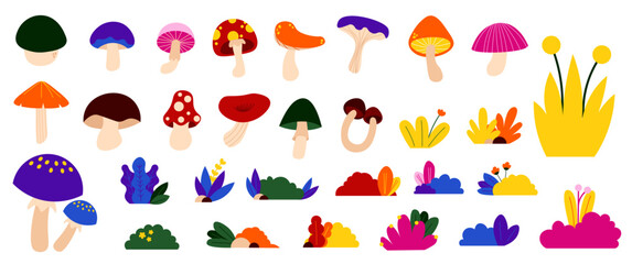 Simple Mushroom and Bush Illustration 1