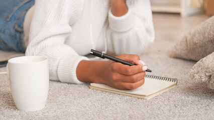 To do list. Journal planning. Author creativity. Unrecognizable woman writing goal achievement...