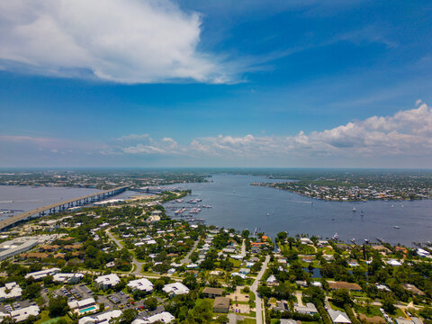 Aerial drone photo Roosevelt Bridge Stuart Florida St Lucie River