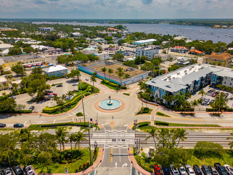 Aerial photo traffic circle Downtown Stuart Florida USA