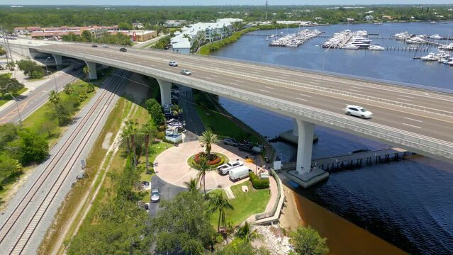 Aerial video park under a bridge Stuart FL USA