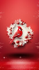 red cardinal Christmas bird on frame generative ai