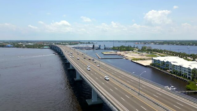 Aerial video Roosevelt Bridge Stuart Florida St Lucie River