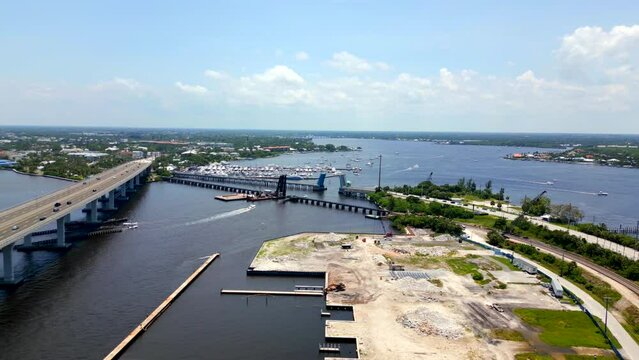 Bridges over St Lucie River Stuart FL USA. 4k aerial drone video tour