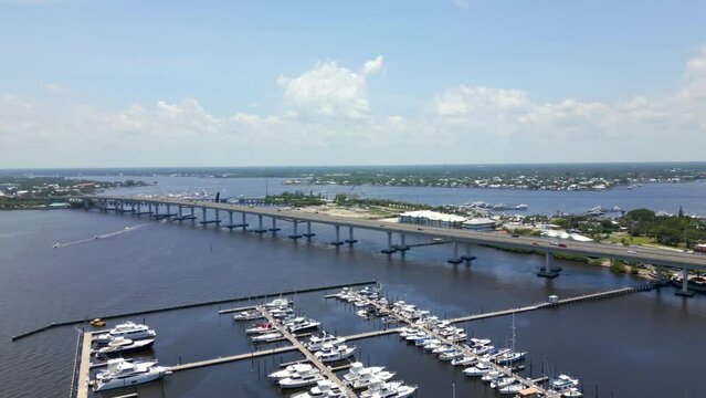 Aerial drone panorama Roosevelt Bridge Stuart Florida