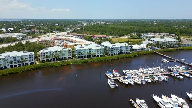 Aerial drone footage Harborage Yacht Club Condos Stuart Florida
