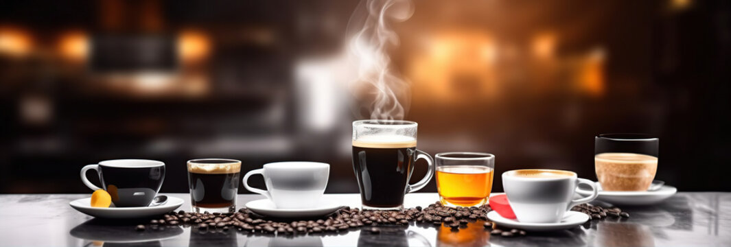 cups of coffee on wooden table
