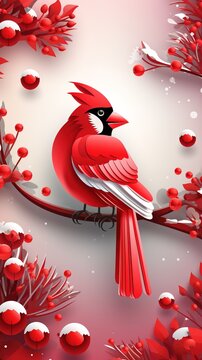red cardinal Christmas bird on frame generative ai