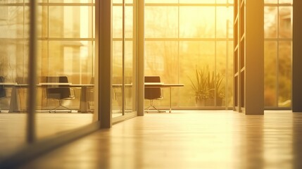 Fototapeta premium morning Abstract blurred office interior room. blurry working space with defocused effect. use for background or backdrop in business concept