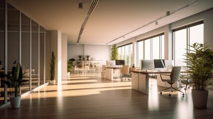 Fototapeta na wymiar creative office space with nice simple and minimal office furniture