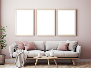 Modern Gallery Wall Poster Frames Mockup | Stylish Artwork Presentation for Interior Design , Showcase Your Artwork with Modern Gallery Wall Poster Frames