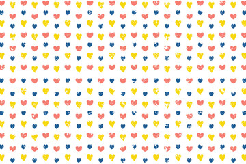 pattern with colorful hearts background. Cute vector seamless repeat pattern design of textured hand drawn love hearts