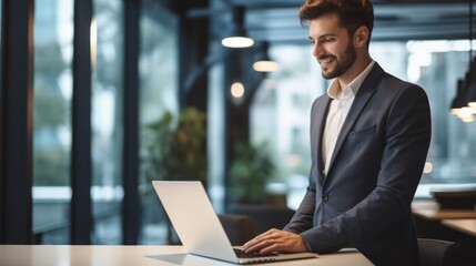 Handsome young business man standing confident in the office. Generative Ai.