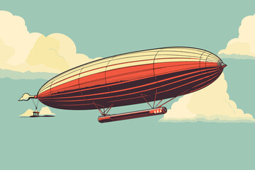 Fototapeta na wymiar Hand-drawn cartoon Zeppelin flat art Illustrations in minimalist vector style