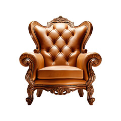 Armchair art deco style in brown isolated on transparent background. Front view. Series of furniture