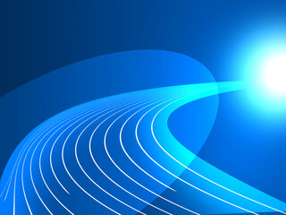 ブルーを基調とした光と曲線の抽象背景
