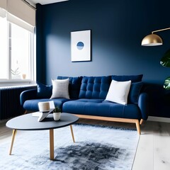 Dark blue sofa Interior design of modern living room minimalist