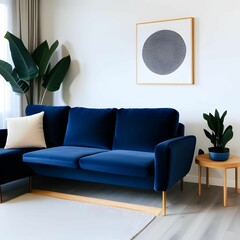 Dark blue sofa Interior design of modern living room minimalist