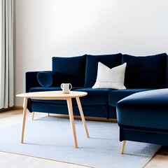 Dark blue sofa Interior design of modern living room minimalist