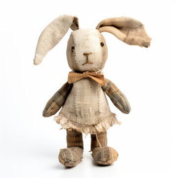 Antique Bunny Rabbit Vintage Toy Isolated on White Background